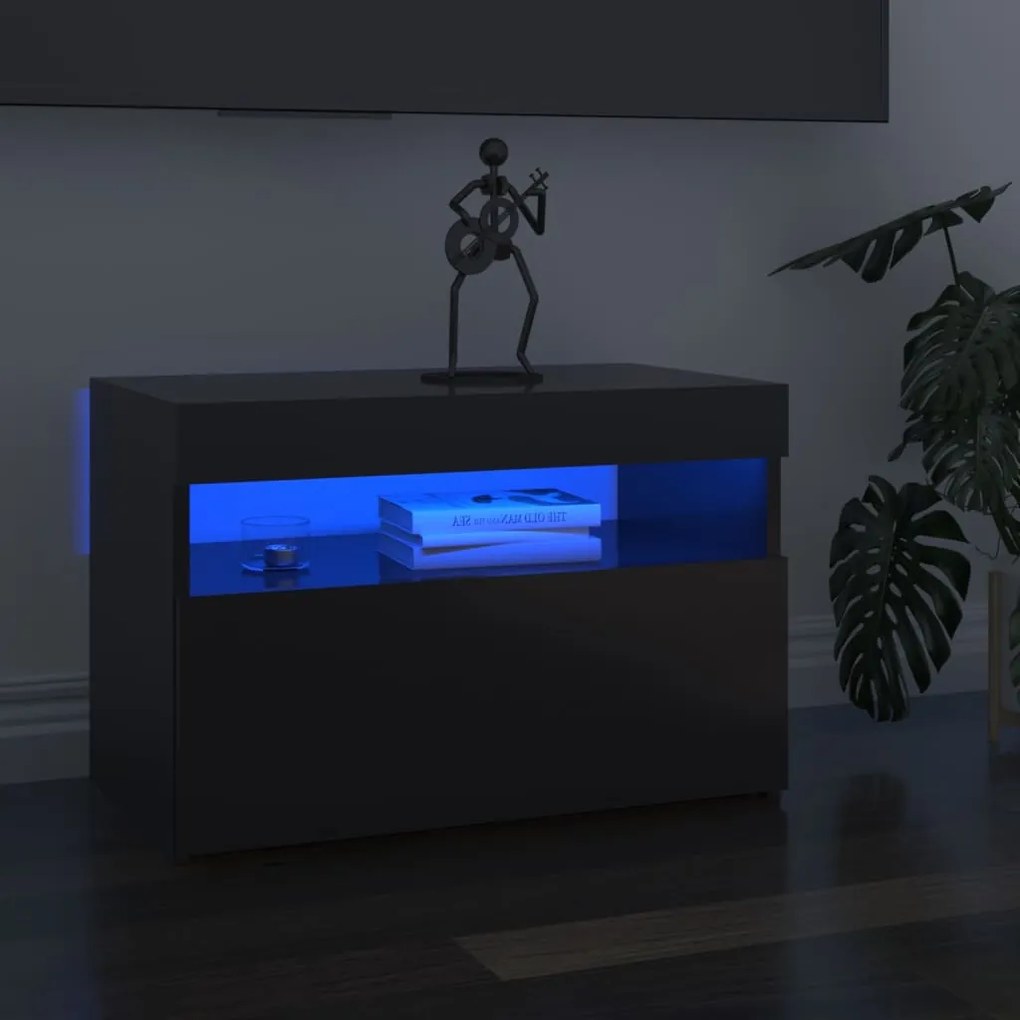 vidaXL Móvel de TV com luzes LED 60x35x40 cm cinzento brilhante