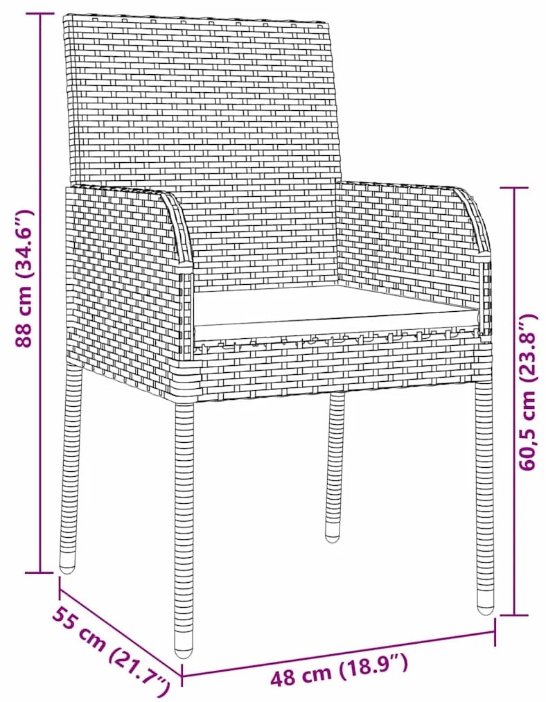 Conjunto de Jantar de Jardim de 5 Peças com Almofadas Cinza em Rattan