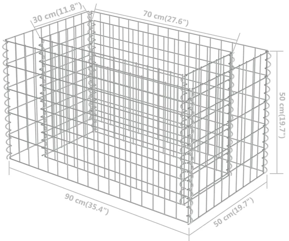 Canteiro elevado/cesto gabião 90x50x50 cm aço galvanizado