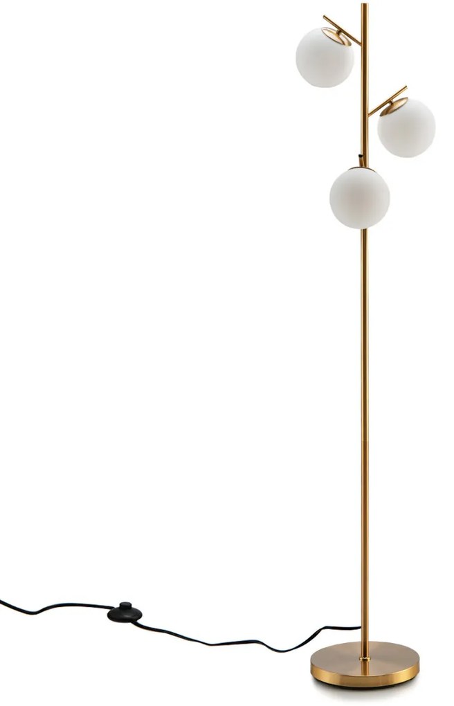 Candeeiro de pé com 3 globos moderno com interrutor lâmpada E27 Decoração para a sala de estar Quarto Dourado