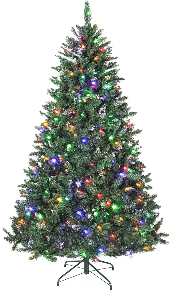 Árvore de Natal 210 cm com Luzes LED 9 Modos de Iluminação 1160 Ramos e Neve Artificial Verde