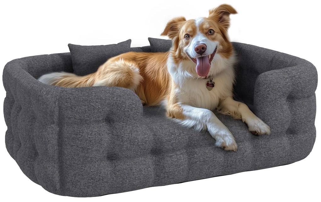 PawHut Cama para Cães Grandes Cama para Animais de Estimação com 2 Almofadas Cama para Cães com Base Antiderrapante 110x70x35 cm Cinza