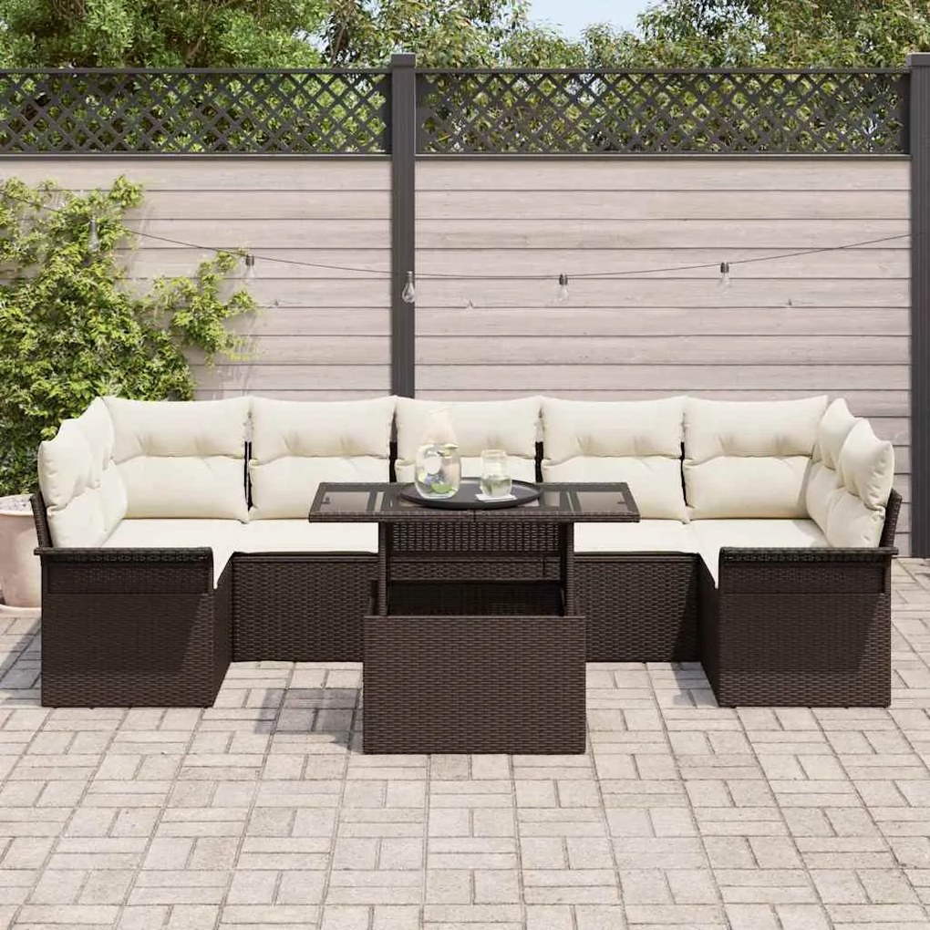 Conjunto de Sofá de Jardim vidaXL com Almofadas de Rattan Castanho em