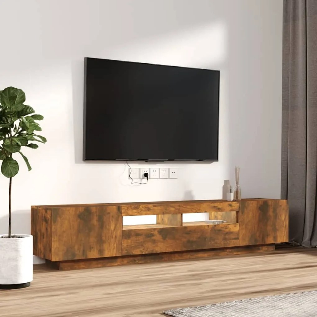 Conjunto móveis de TV 2pcs c/ LEDs madeira carvalho fumado