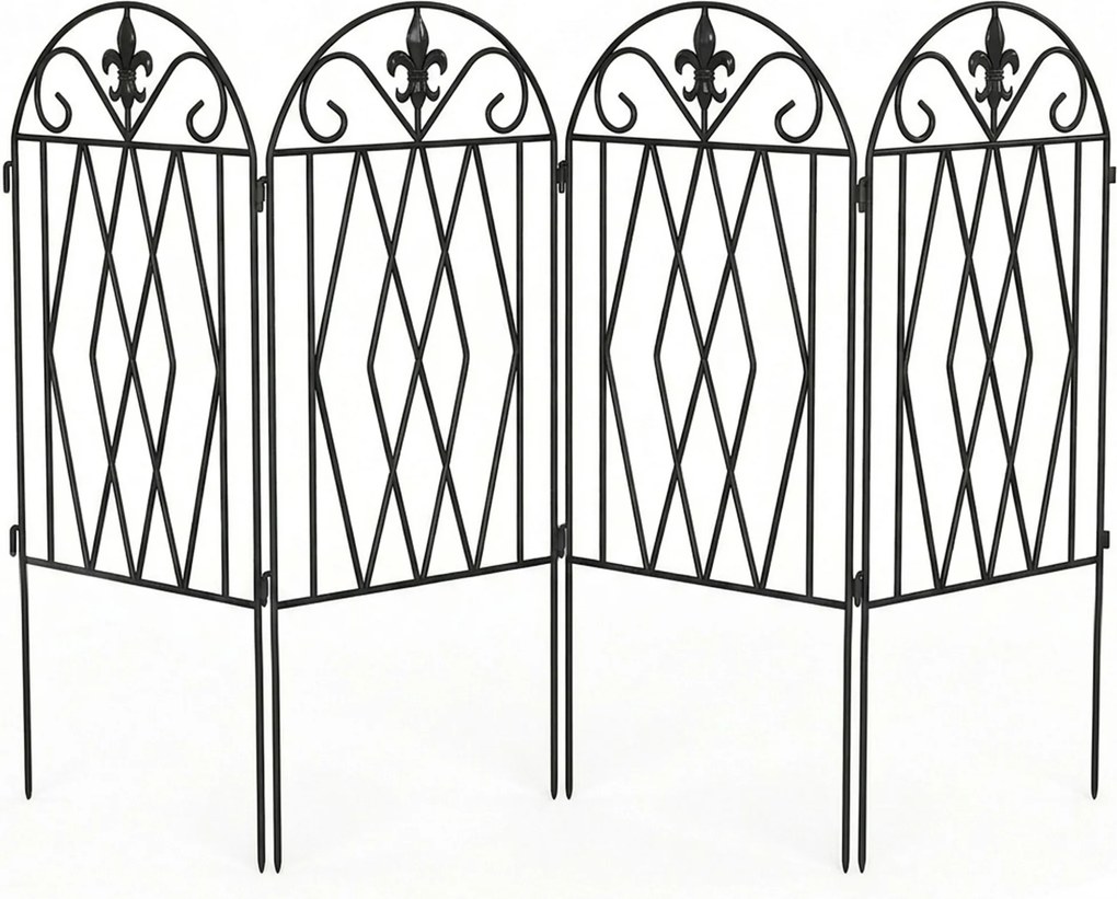 Outsunny Conjunto de 4 Cercas de Jardim Metálicas 125x56 cm com Design Arqueado Resistentes e Fáceis de Instalar para Pátio Relvado Preto | Aosom Portugal