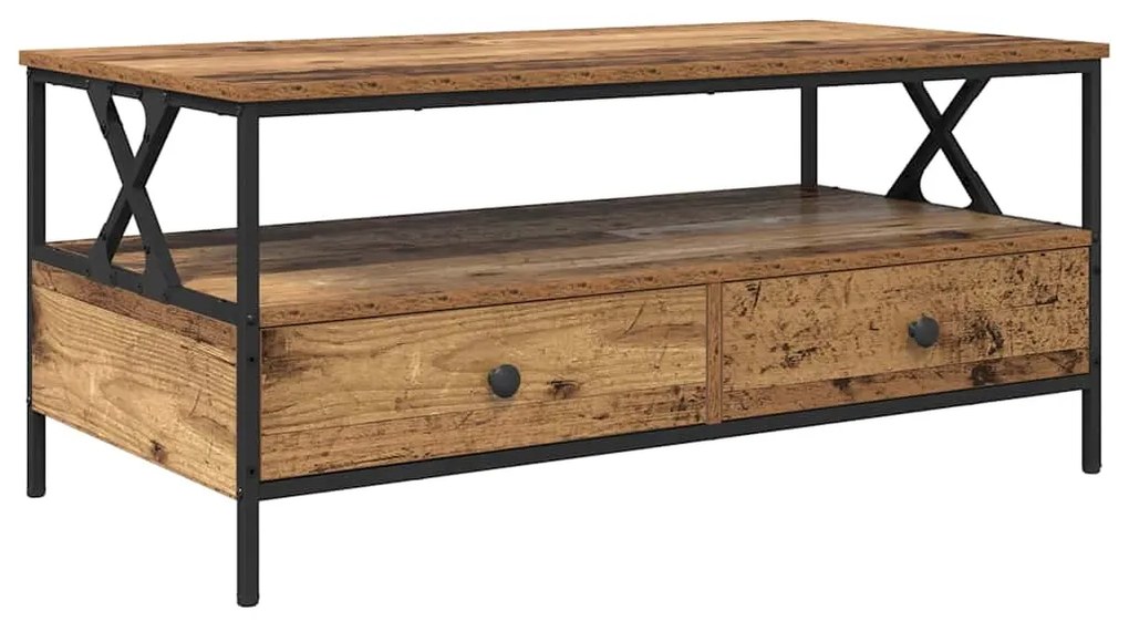 Mesa de centro com gaveta com prateleira Madeira antiga 100 x 51 x 45