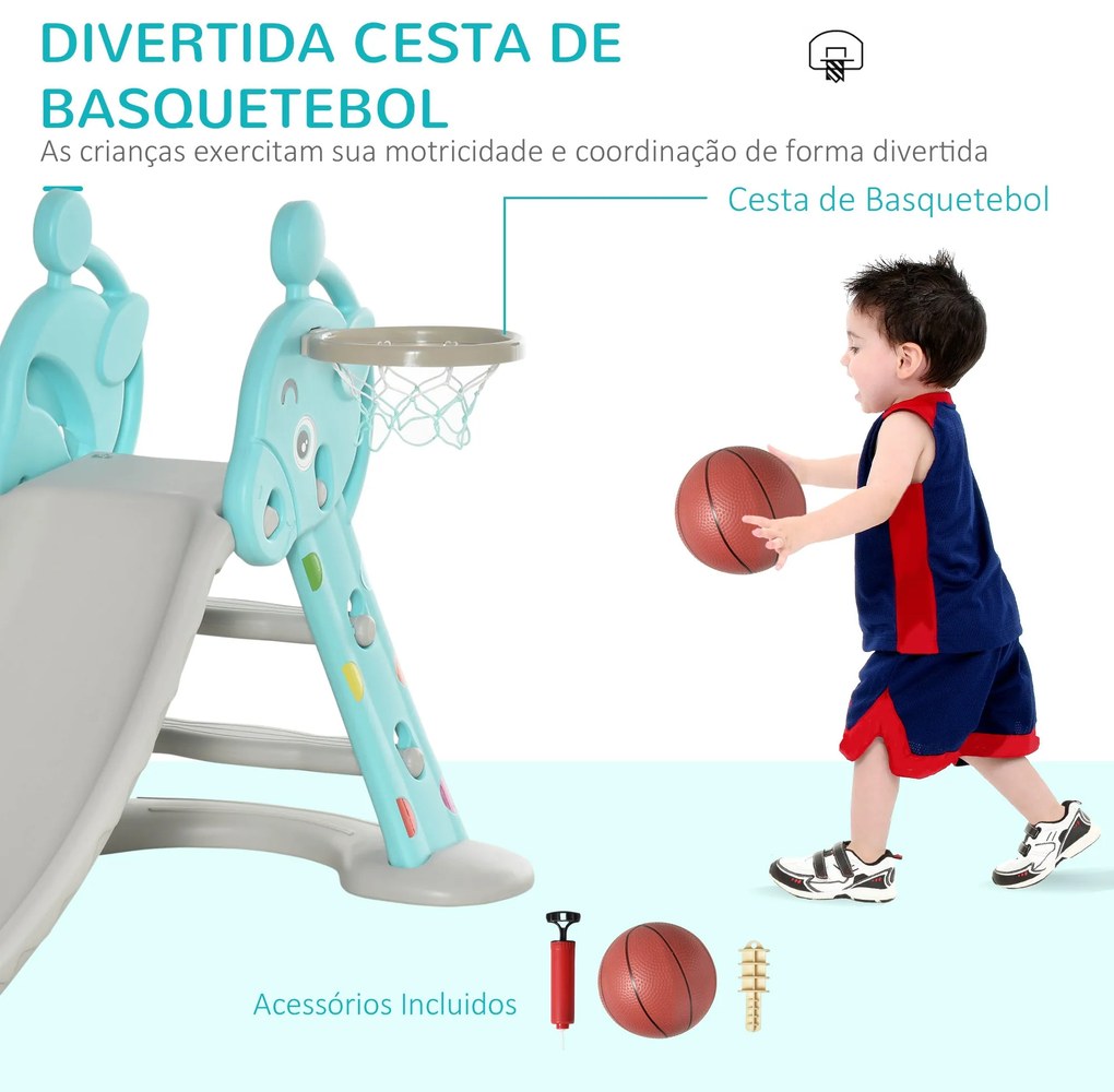 Escorrega Infantil Dobrável com Cesta de Basquetebol para Crianças aci