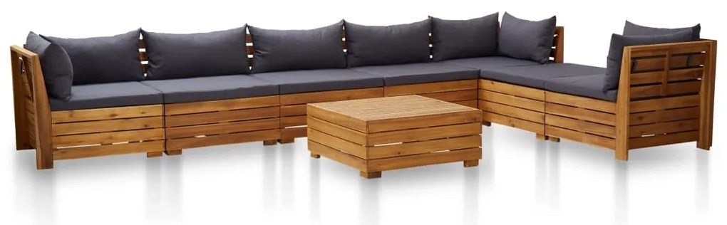 8 pcs conjunto lounge jardim c/ almofadões acácia cinza-escuro
