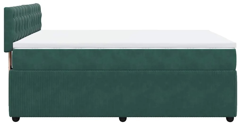 Cama com molas/colchão 160x200 cm veludo verde-escuro