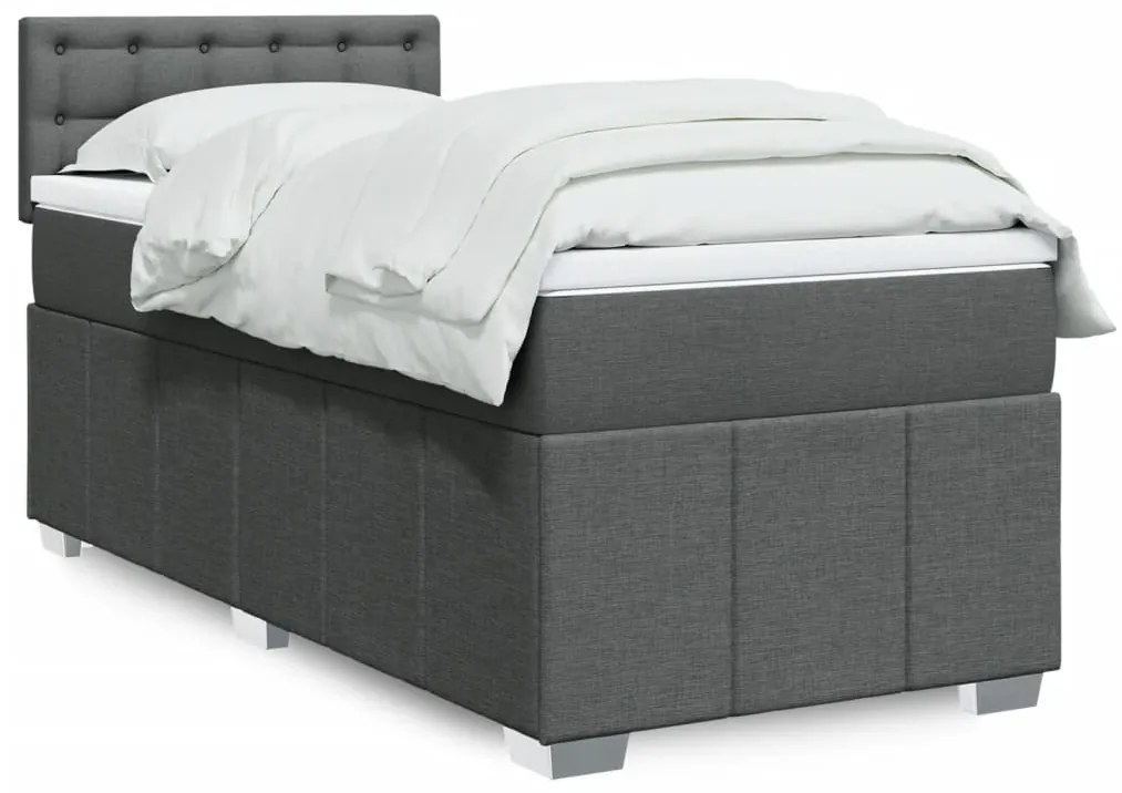 Cama com molas/colchão 90x190 cm tecido cinza-escuro