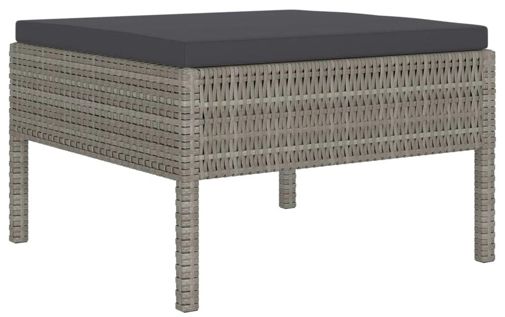 6 pcs conjunto lounge de jardim c/ almofadões vime PE cinzento