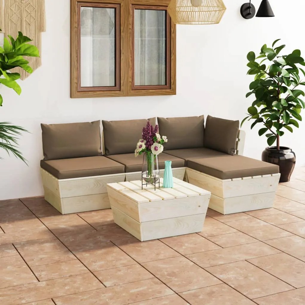 5 pcs conjunto lounge de paletes + almofadões madeira de abeto