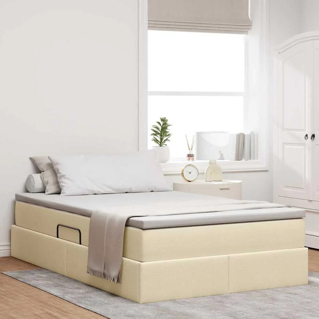 vidaXL Cama com arrumação e colchão Creme 120 x 200 cm Poliéster