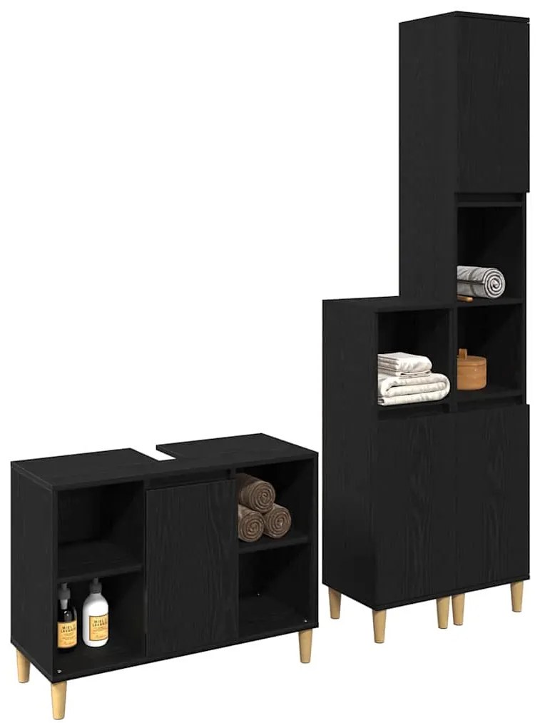 Conjunto de Móveis para Banheiro vidaXL com 3 Peças Carvalho Preto Mad