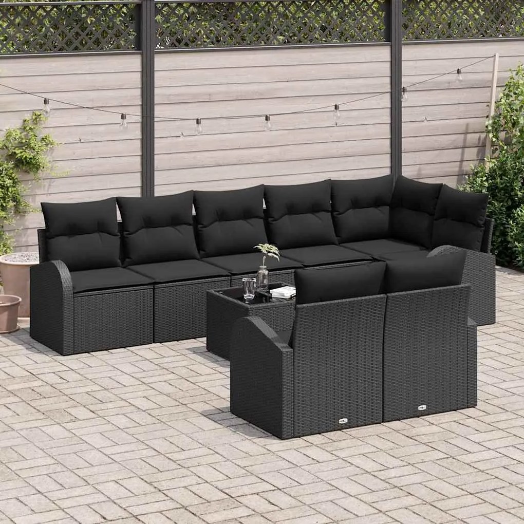 Conjunto de Sofá de Jardim de 9 Peças da com Almofadas Beges e Rattan