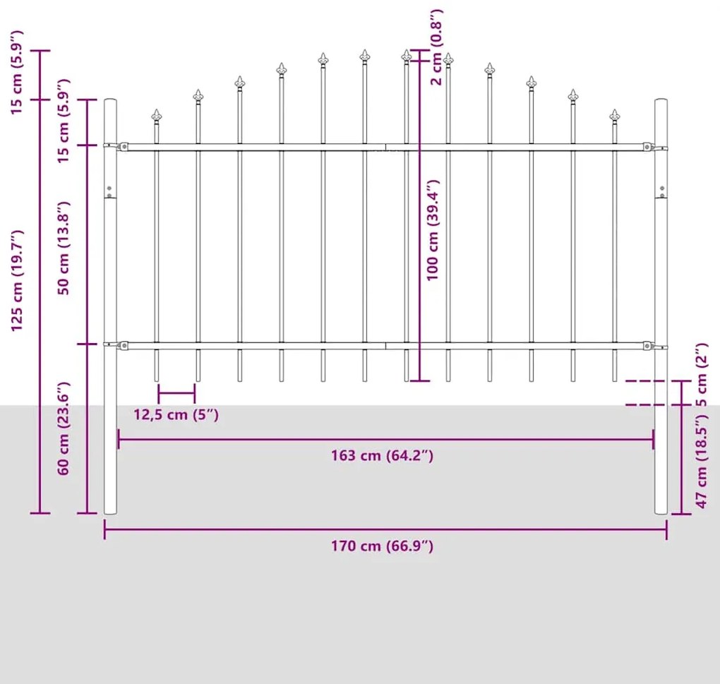 Cerca de Jardim com Topo em Arco Cinza 13,6x1 m em Aço