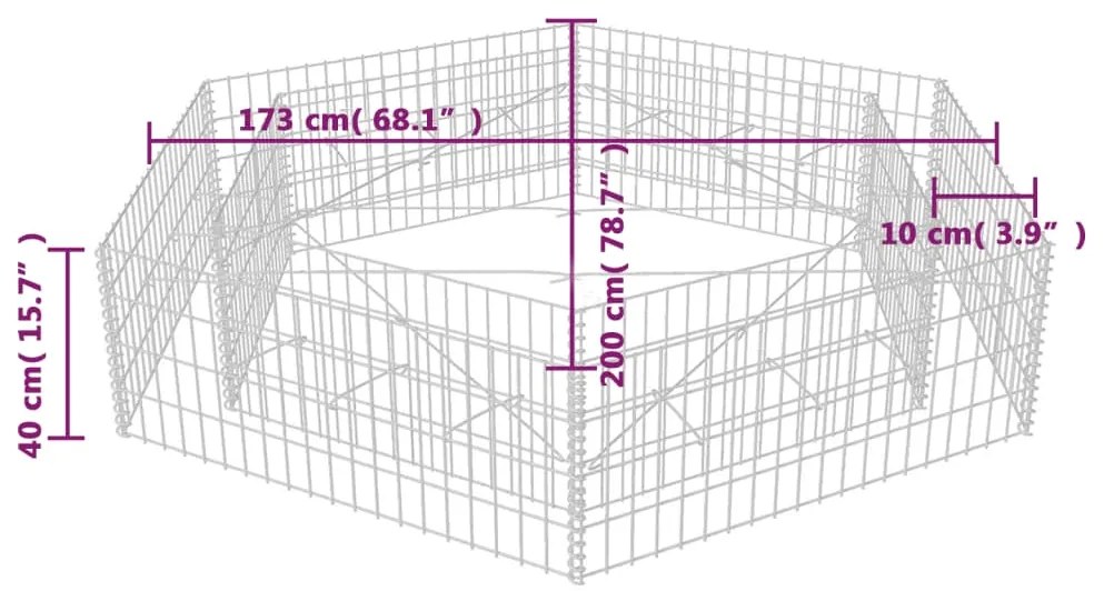 Canteiro elevado/cesto gabião hexagonal 200x173x40 cm