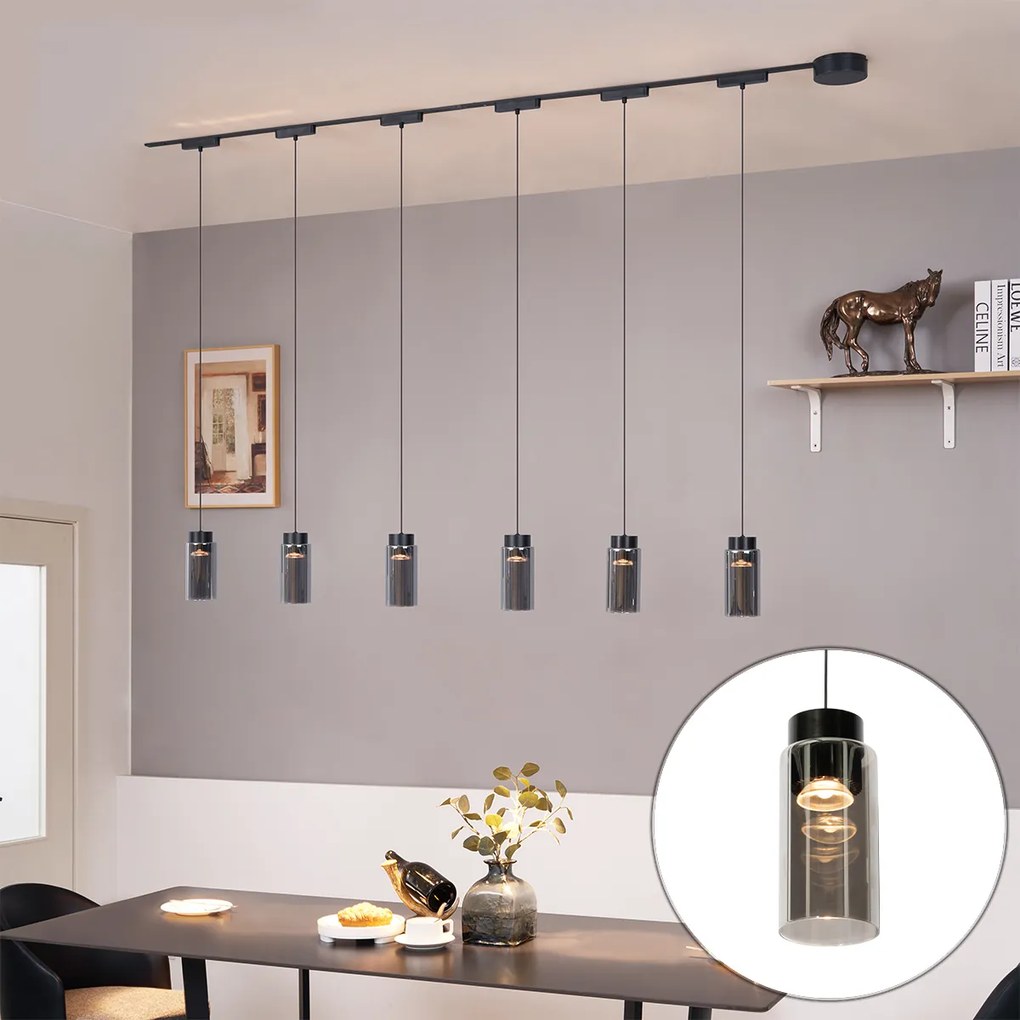 Sistema de iluminação de trilho moderno com 6 pendentes pretos monofásicos - Magnetic Vance