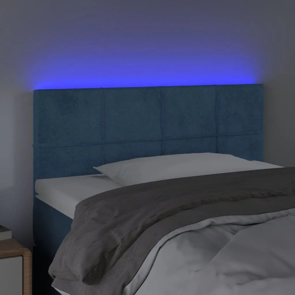 Cabeceira de cama c/ luzes LED veludo 80x5x78/88 cm azul-escuro