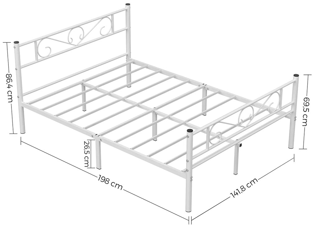 Estrutura de cama de casal em metal 140 x 190 branco