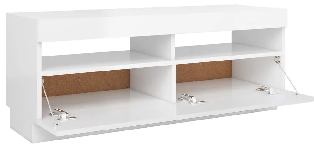 Móvel de TV com luzes LED 100x35x40 cm branco brilhante