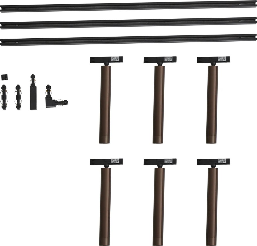 Sistema de calhas de iluminação moderno preto com 6 focos bronze escuro monofásicos - Slimline Avery