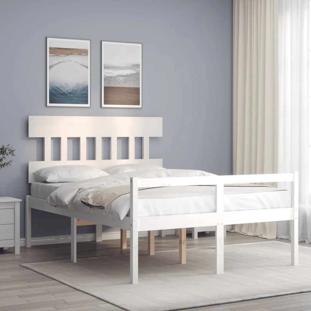 vidaXL Cama para idosos com cabeceira 120x200 cm madeira maciça branco