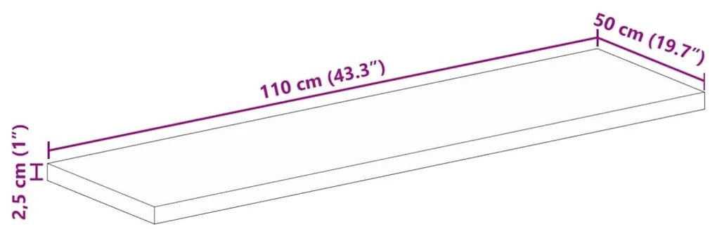 Tampo de mesa retangular 110x50x2,5cm madeira recuperada maciça