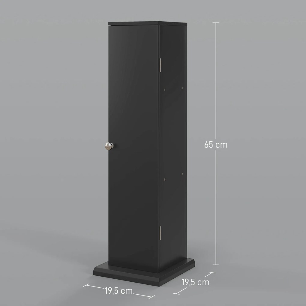 Suporte para papel higiénico para casa de banho 19,5 x 19,5 x 65 cm com 3 níveis e saída para o papel, para espaços pequenos, preto