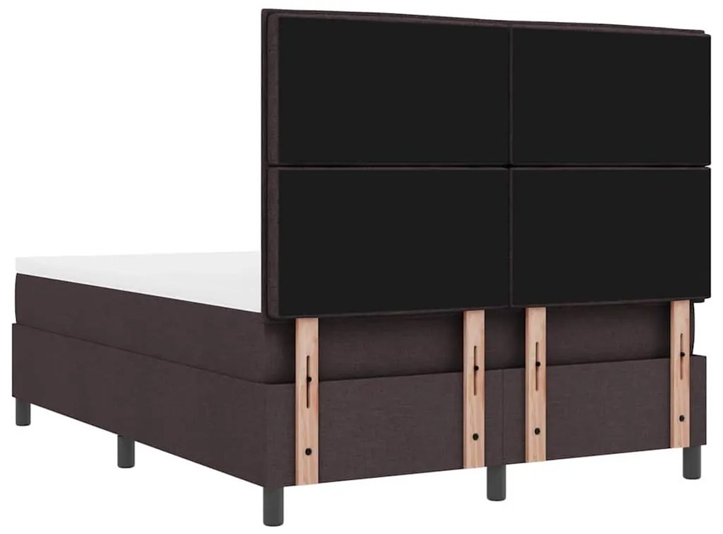 Cama Box com Colchão e LED - Castanho Escuro, 140 x 200 cm, Tecido