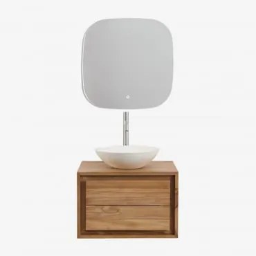 Conjunto De Móvel De Casa De Banho Em Madeira De Teca Jabari Madeira De Teca & Cimento Redondo Branco Ø40 Cm Zavion & Quadrado - Sklum