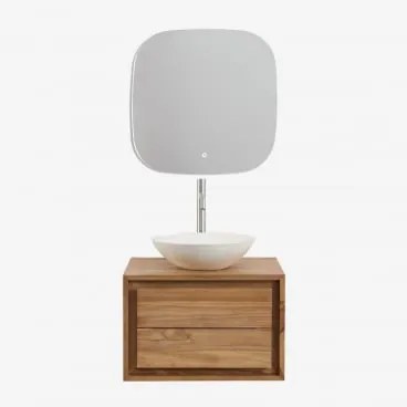 Conjunto De Móvel De Casa De Banho Suspenso Em Madeira De Teca Jabari Madeira De Teca & Cimento Redondo Branco Ø40 Cm Zavion & Quadrado - Sklum