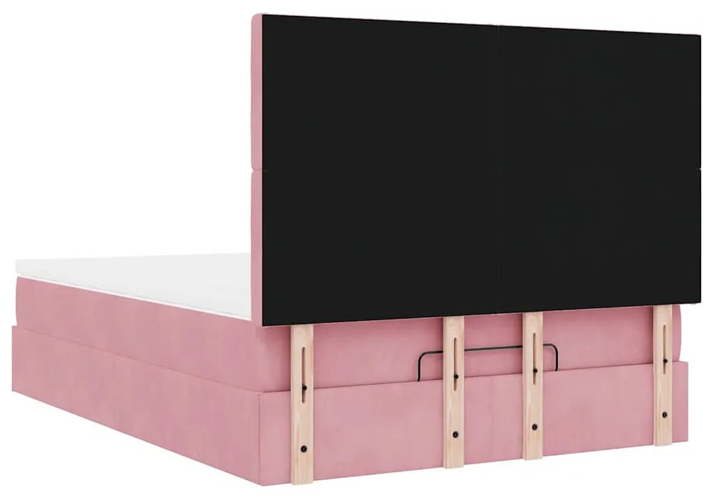 Estrutura de cama otomana com colchões 140x200 cm veludo rosa
