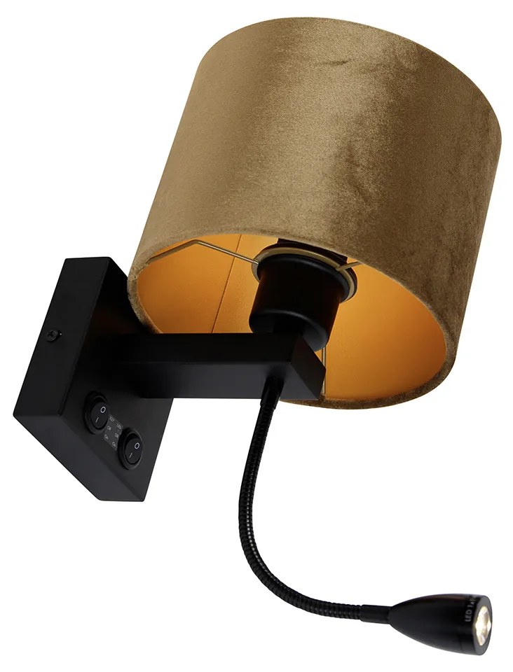 Candeeiro de Parede Preto com Abajur em Veludo Bronze 18cm - Brescia