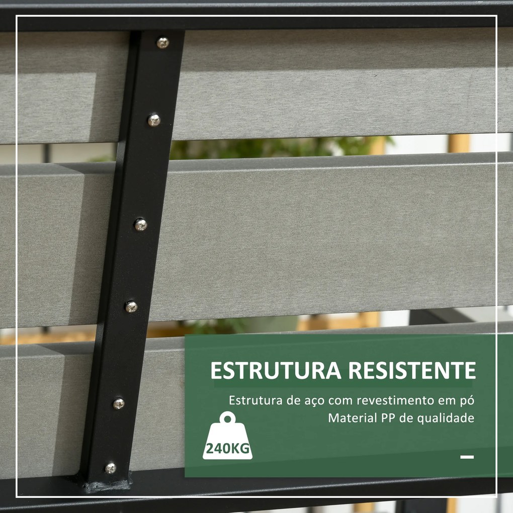 Outsunny Banco de Jardim 2 Lugares Banco para Exterior com Encosto Apoio para os Braços e Estrutura de Aço para Varanda Pátio Carga 240 kg 122x65x92 cm Cinza
