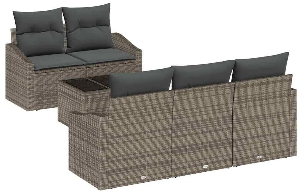 Conjunto de Sofá de Jardim 6 Peças com Almofadas Cinzas em Rattan Sint