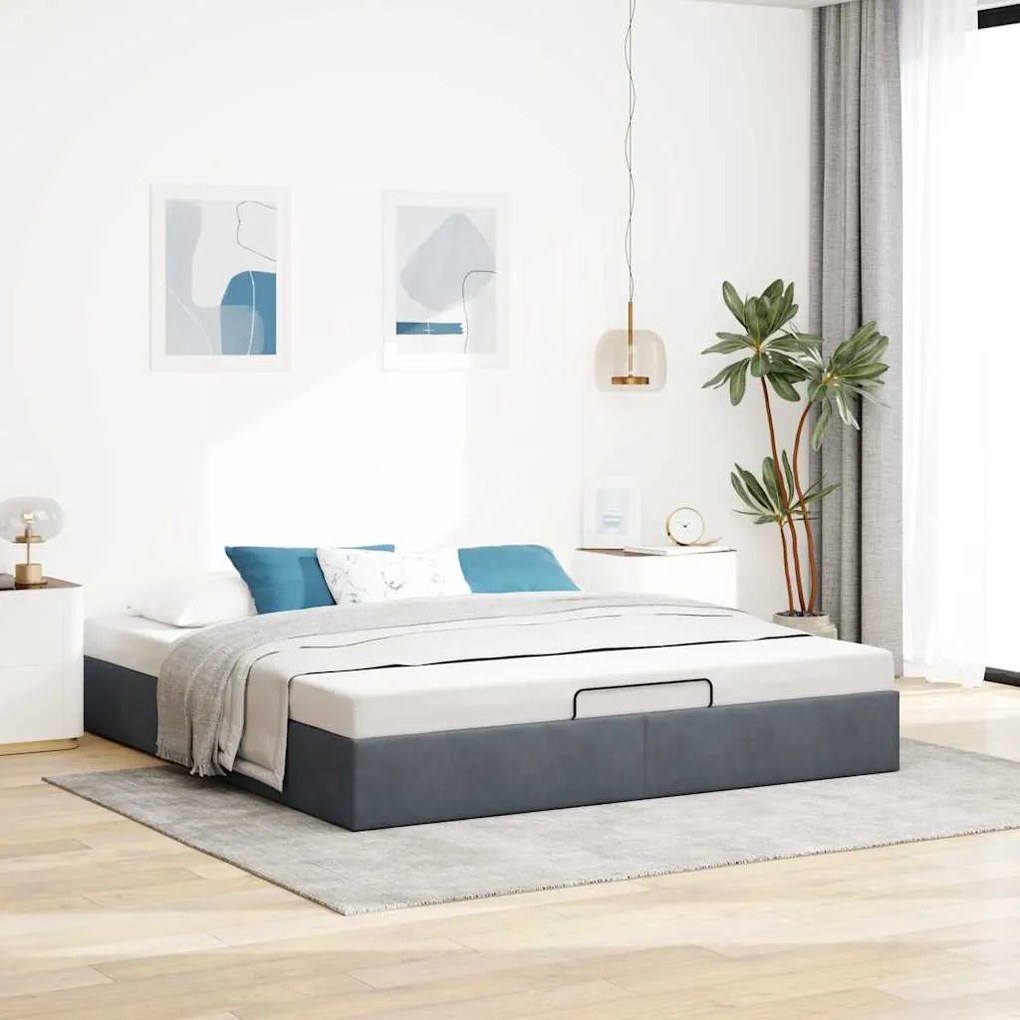 Estrutura de cama otomana sem colchão 200x200cm cinzento escuro
