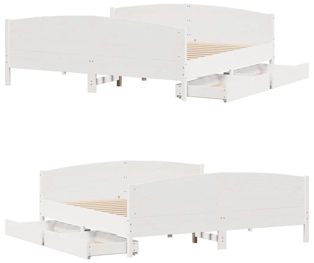Cama sem colchão 160x200 cm madeira de pinho maciça branco