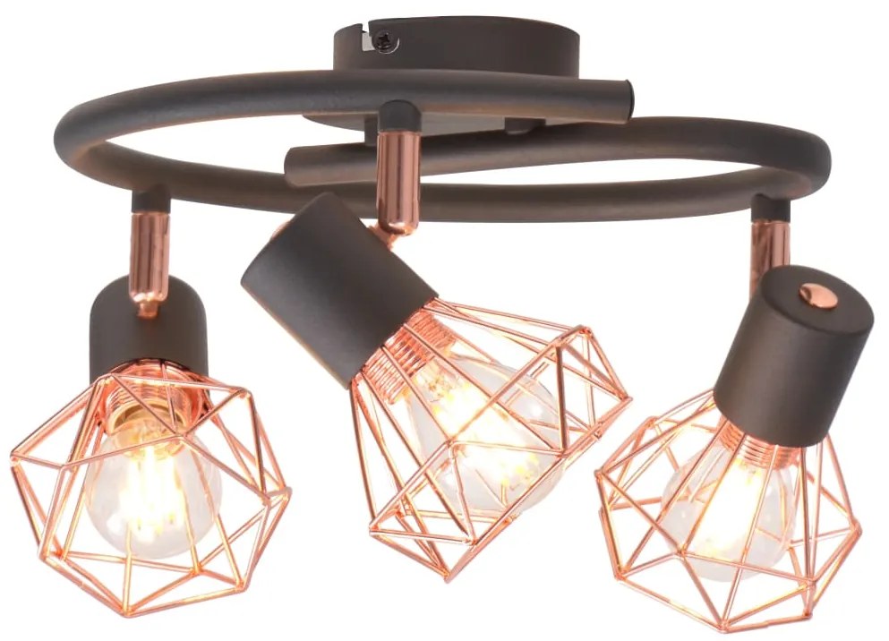 vidaXL Candeeiro de teto com 3 focos E14 preto e cobre