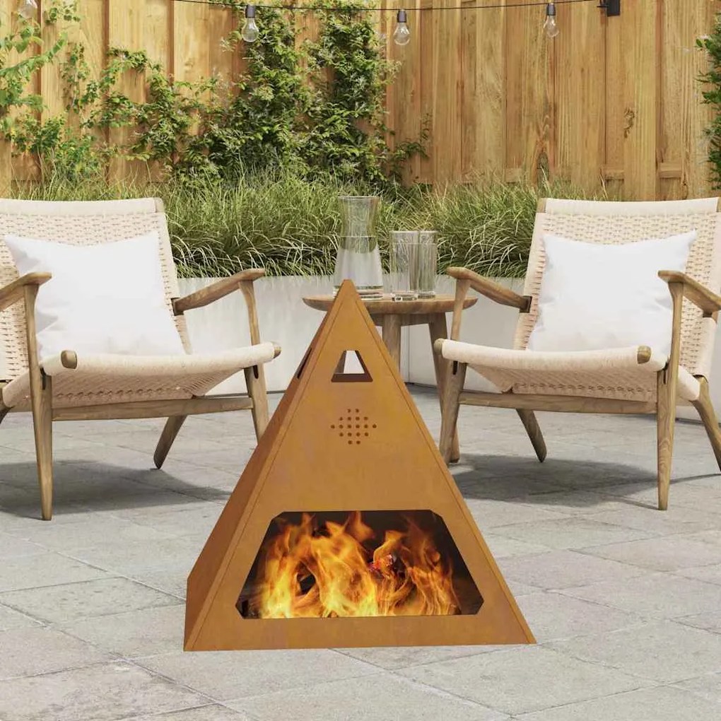 vidaXL Fire Pit Castanho 50 x 50 x 51 cm Aço resistente às intempéries