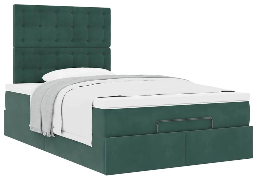 Estrutura de cama otomana com colchões verde escuro veludo
