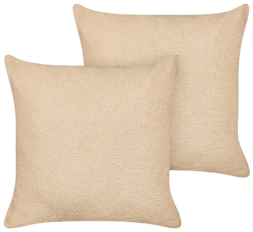 Conjunto de 2 almofadas decorativas em tecido bouclé cor de areia 60 x 60 cm LEUZEA Beliani