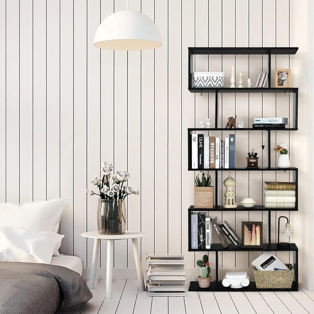 Estante de 6 níveis separadora de ambientes para escritório ou sala 80 x 23 x 191 cm Preto