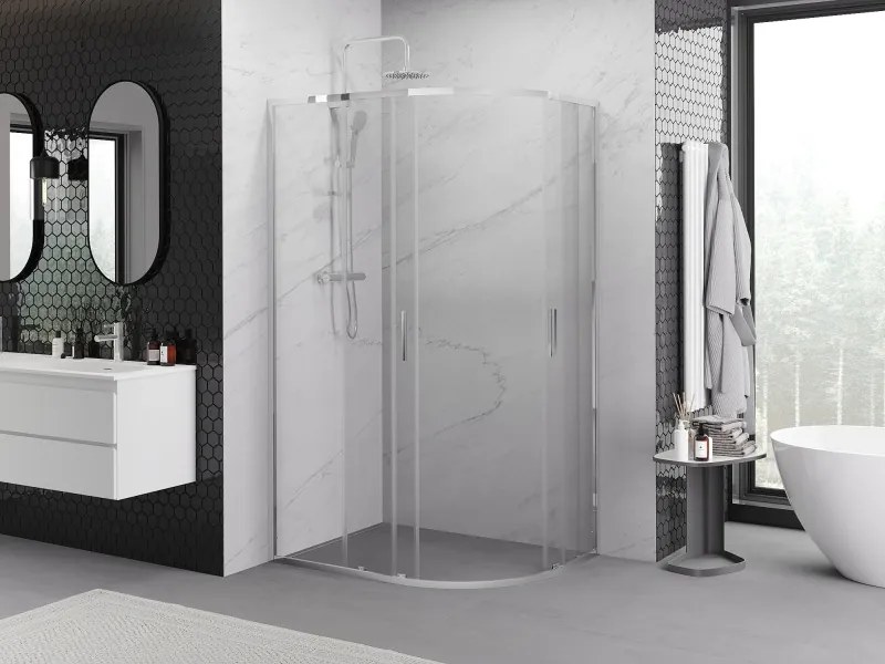 Mexen Exo-S Duo cabine de duche semicircular assimétrica de correr 100 x 80 cm, transparente, cromada - 8132-100-080-01-00