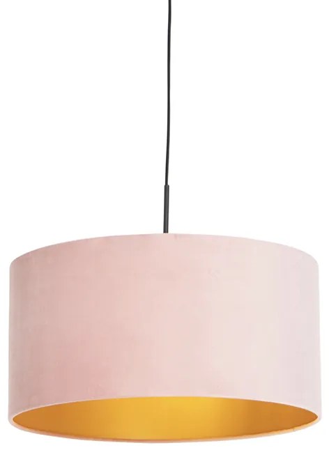 Candeeiro de suspensão com cúpula em veludo rosa com dourado 50 cm - Combi
