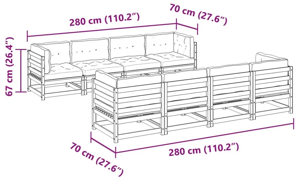 9 pcs conjunto sofás de jardim com almofadões pinho maciço
