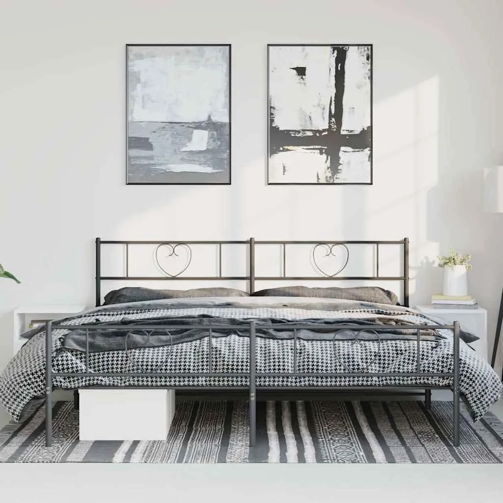Estrutura de cama com cabeceira e pés 183x213 cm metal preto