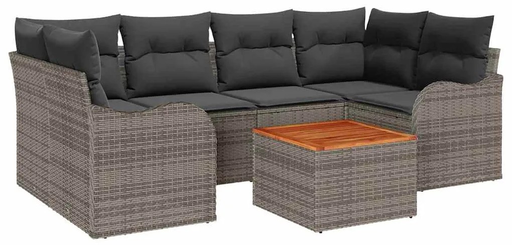 Conjunto de Sofá de Jardim de 7 Peças com Almofadas Cinzas de Rattan e