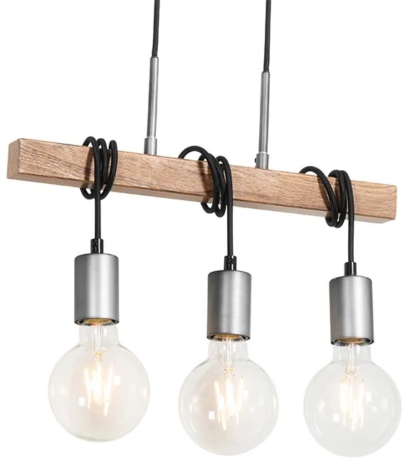 Candeeiro de suspensão industrial castanho com aço 3 luzes - Gallow Industrial