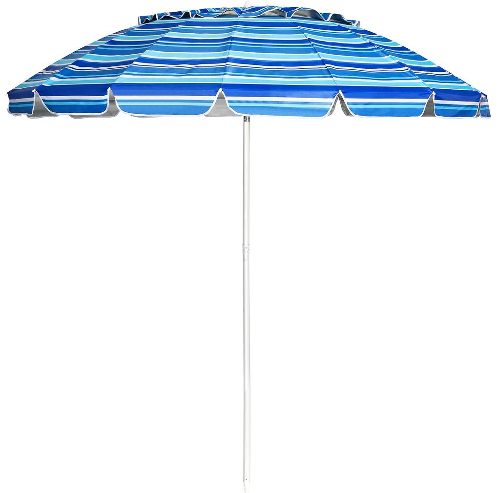 Guarda-sol Praia Guarda-sol ajustável com UPF50+ Protecção solar Portátil inclinável de Exterior Jardim Lista Azul  2,2 x 2,45 m